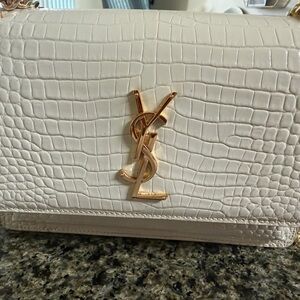 Yves Saint Laurent White Croc-Embossed Leather Bag